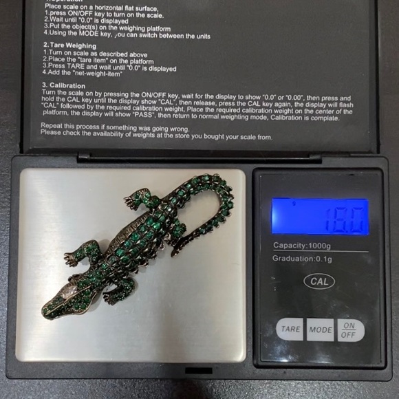 Antique Style Green Alligator Gator Crocodile Rhinestones Bling Brooch - Picture 11 of 12